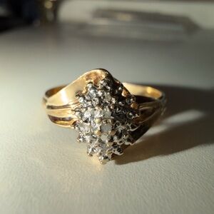 Vintage 10k solid gold natural diamond cluster statement ring 3mm milgrain band